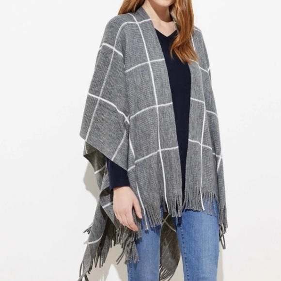 LOFT Accessories - LOFT Plaid Fringe Wrap Gray/White